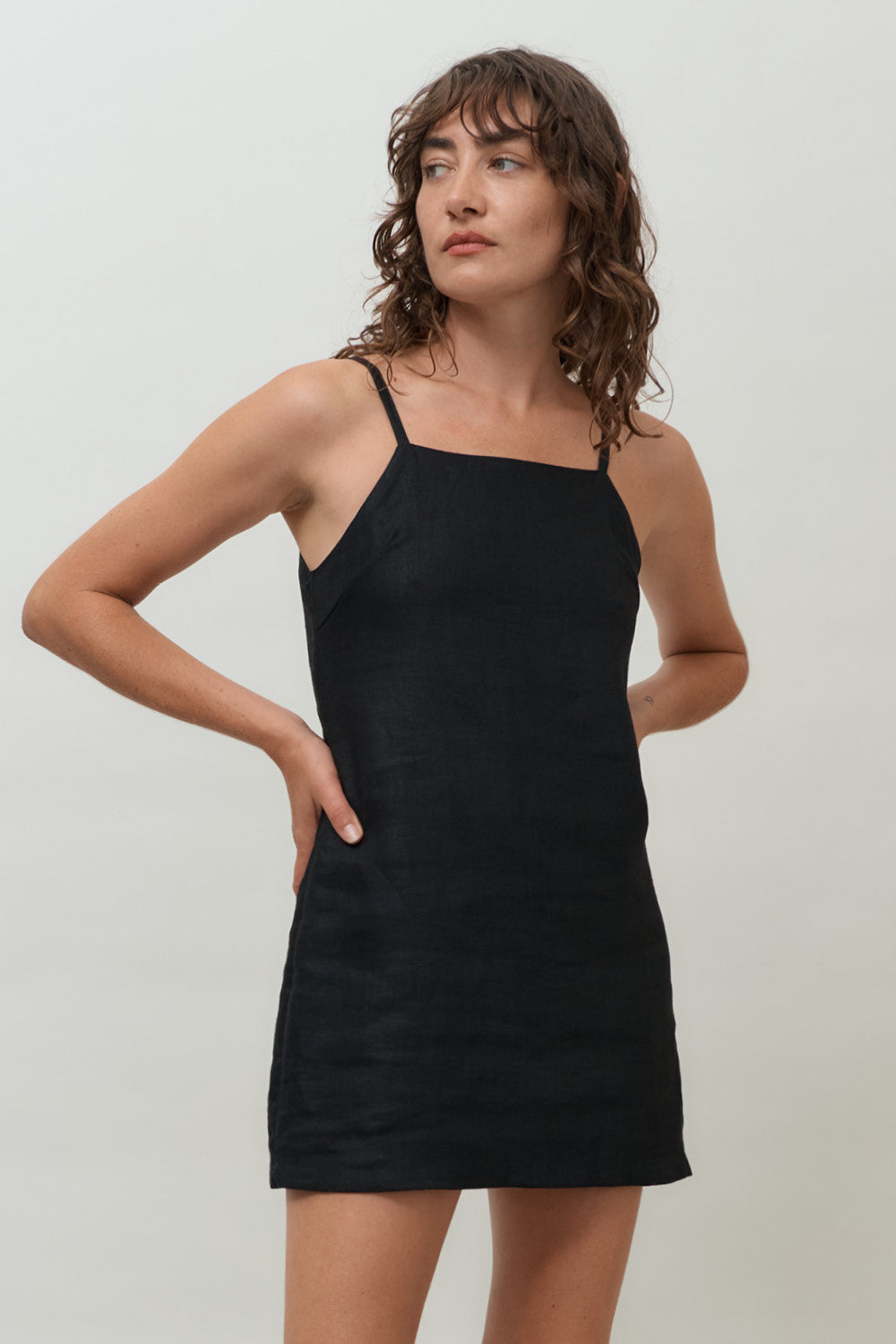 Carmen Linen Mini Dress | Black