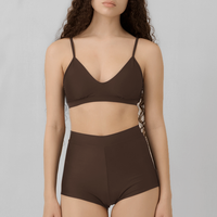 Women's high waisted boyleg surf shorts in chocolate brown