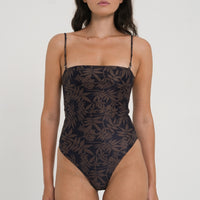 sustainable swimwear straight one piece leaf print