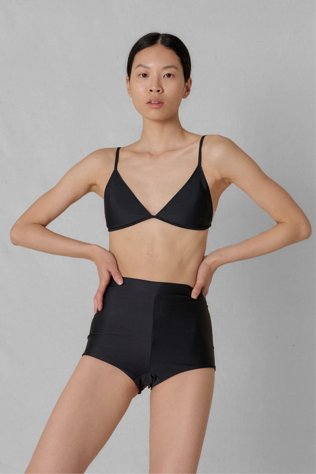 High waisted womens boyleg surf shorts in black